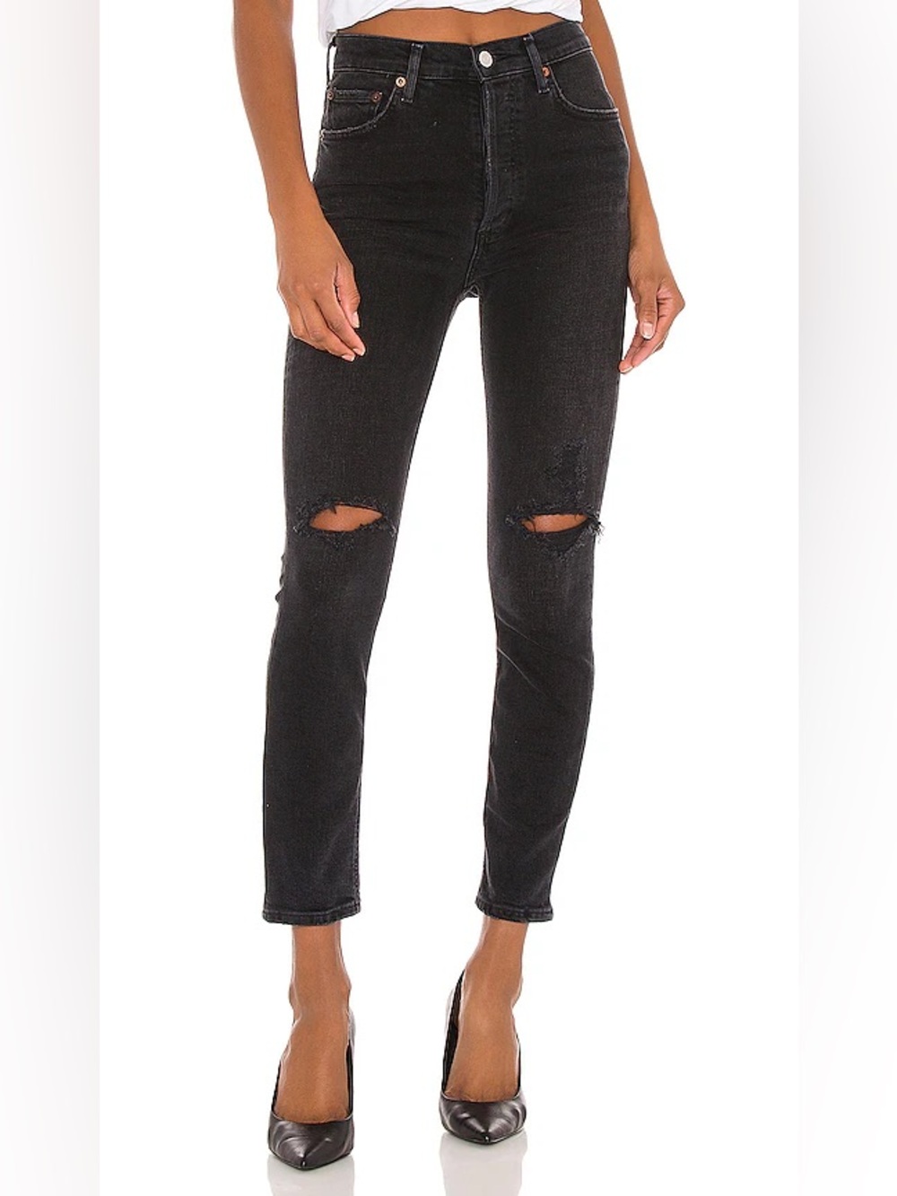 Agolde Nico High Rise Grunge Distressed Cassette Black Slim Straight Jeans Sz 28